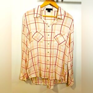 Red and Cream Plaid Button-Up Shirt